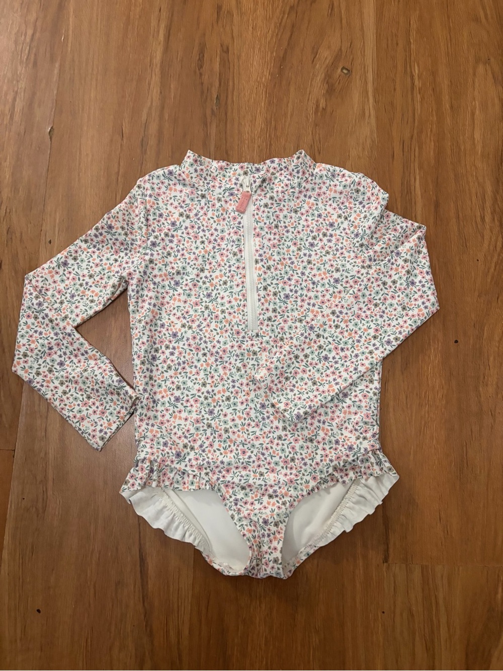 Carter's Long-Sleeve Floral One-Piece Swimsuit - Pink, White, Green NWOT
